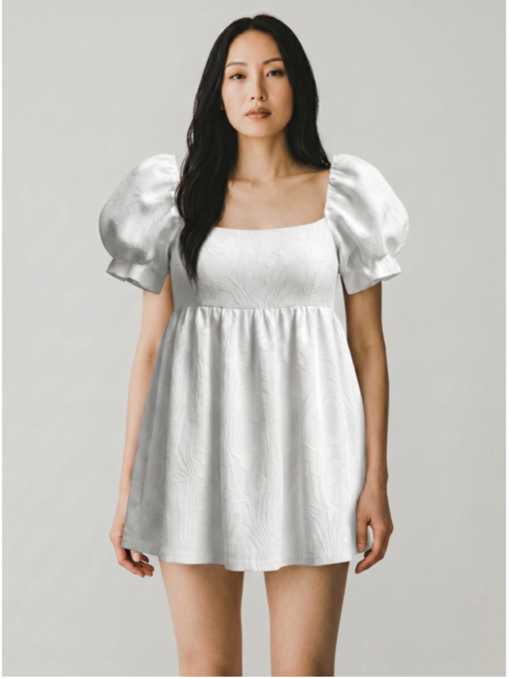 Alice Olivia Clyde Textured Jacquard Puff Sleeve
Mini Dress 6 White